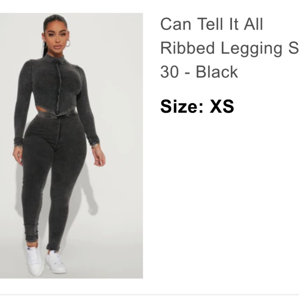 Grey Ribbed Two Piece Leggings Set - Picture 2 of 4